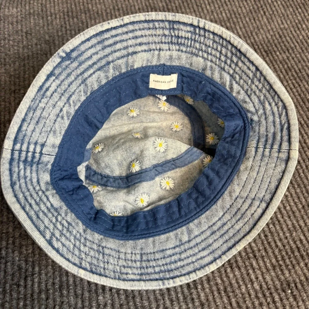 American Eagle Denim Daisy Bucket Hat Blue Floral Y2K 90s Festival